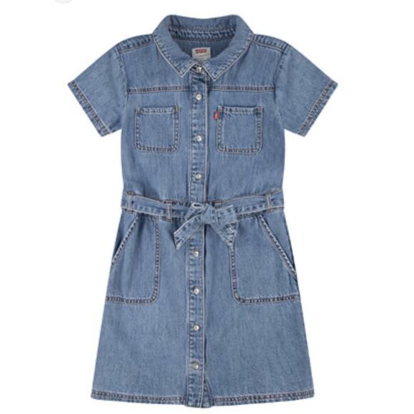 Levi's Big Girls Utility Buttoned Denim Dress Organic Belt Waist XL (13-15 yrs) - Picture 1 of 11